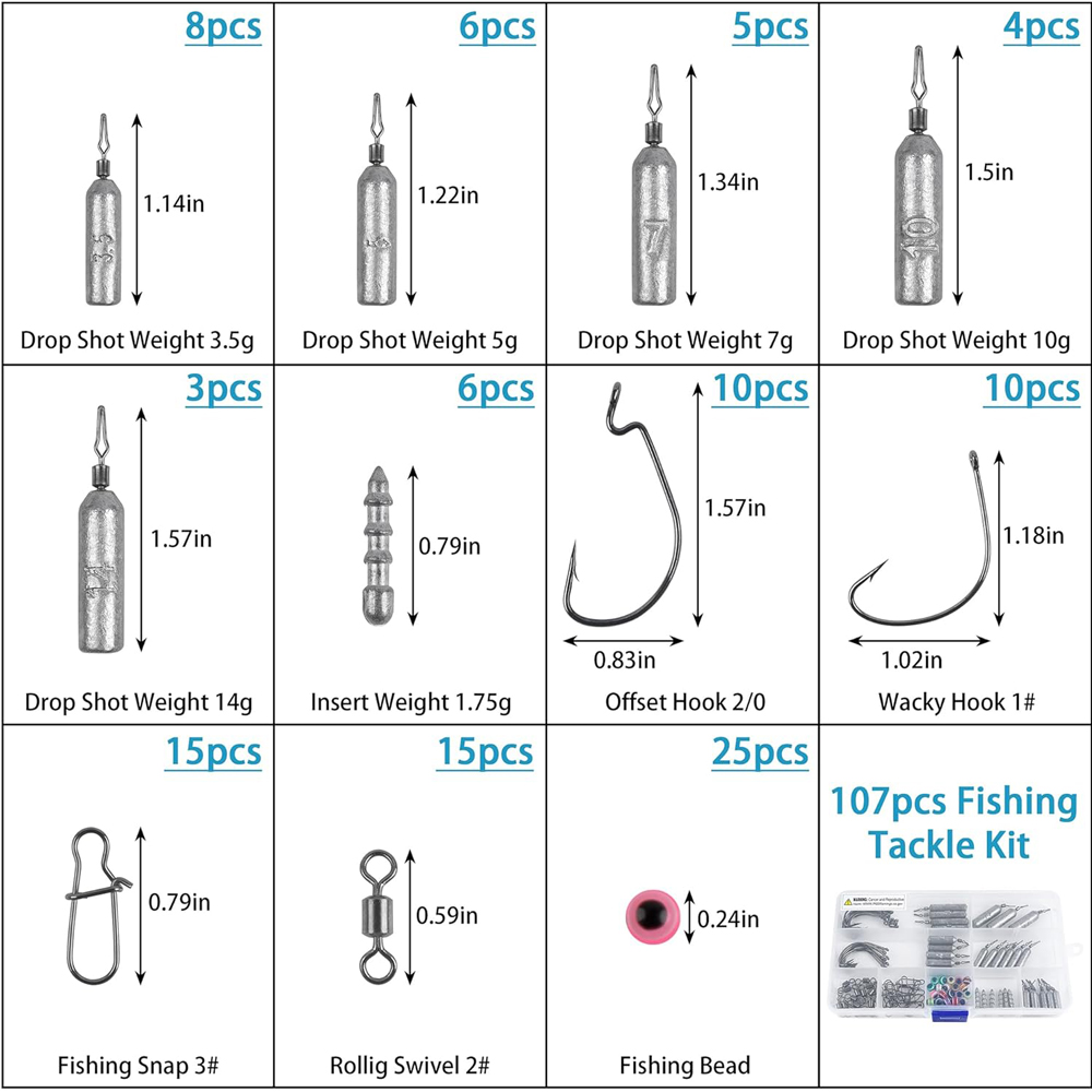 107Pcs Fishing Weights Sinker  - Bass Fishing Lure 评论和价格